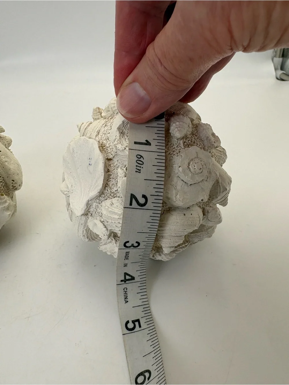 Cream Resin “Seashell” Decorative Spheres - Coastal Home Art Pair